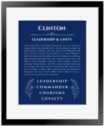 Clinton custom name print for wall display in deep blue with black matte frame
