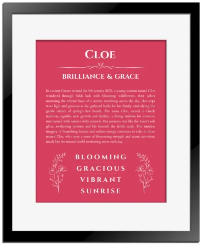 Cloe custom name print for wall display in red with black matte frame