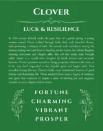 Clover name origin print with meaning and traits in dark green