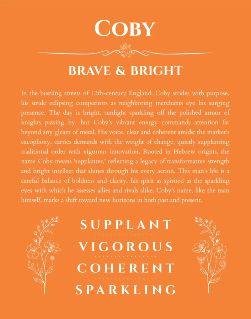 Coby personalized name art with origin story in orange