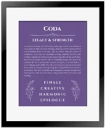 Coda custom name meaning print in purple with black matte frame