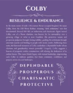 Colby name origin print with meaning and traits in purple