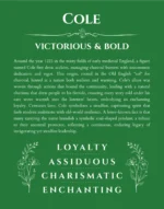 Cole personalized name meaning print in dark green