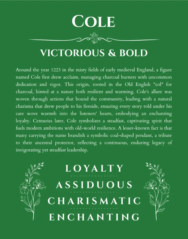 Cole personalized name meaning print in dark green