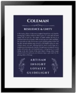 Coleman name meaning wall art by Get Your Story in navy blue with black matte frame