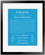 Collette custom name print for wall display in blue with black matte frame