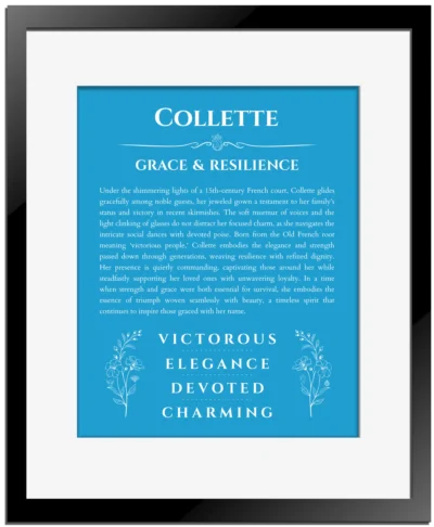 Collette custom name print for wall display in blue with black matte frame