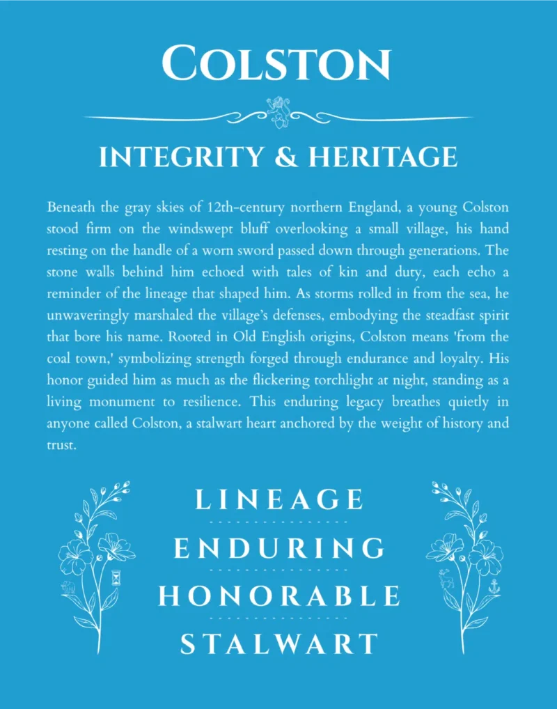 Colston personalized wall art with the story of your name in blue