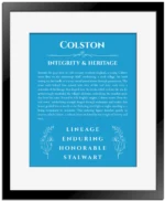 Colston personalized wall art with the story of your name in blue with black matte frame