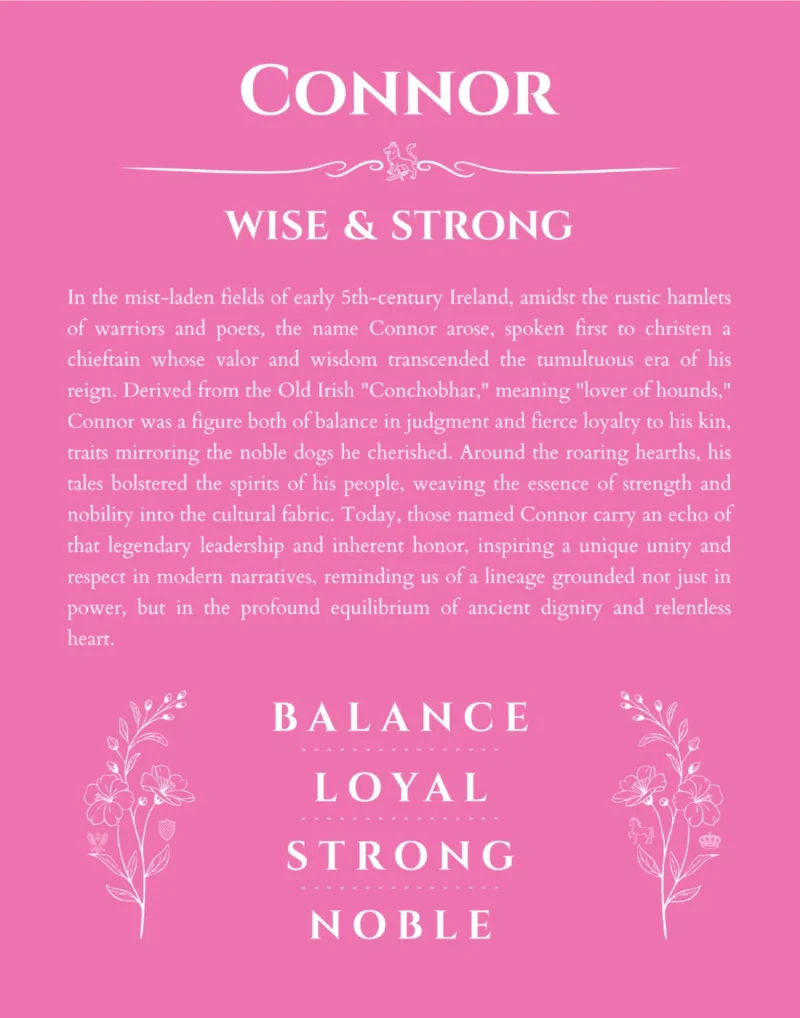 Connor name meaning wall art by Get Your Story in pink
