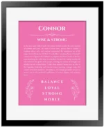 Connor name meaning wall art by Get Your Story in pink with black matte frame