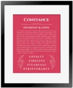 Constance personalized wall art with the story of your name in red with black matte frame