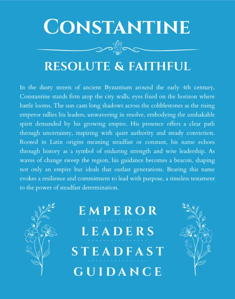 Constantine personalized wall art with the story of your name in blue