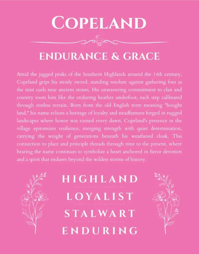 Copeland personalized name art with origin story in pink