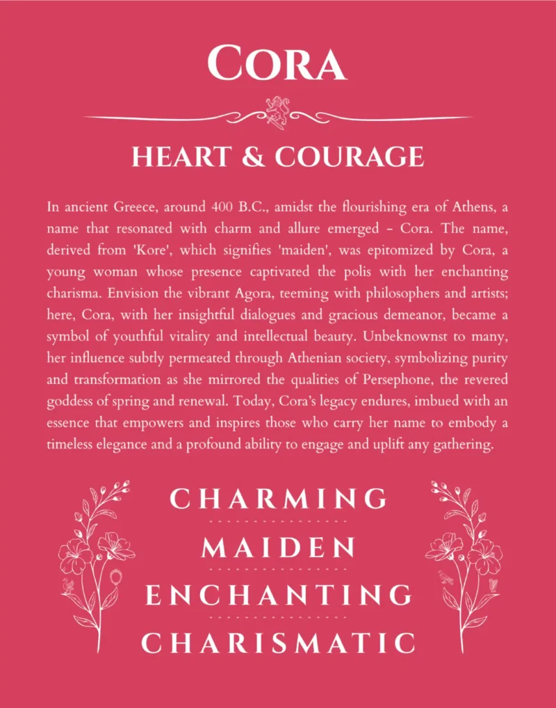 Cora custom name meaning print in red