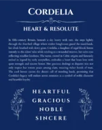 Cordelia personalized name art with origin story in deep blue
