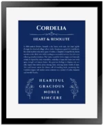 Cordelia personalized name art with origin story in deep blue with black matte frame