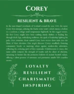 Corey custom name meaning print in dark green