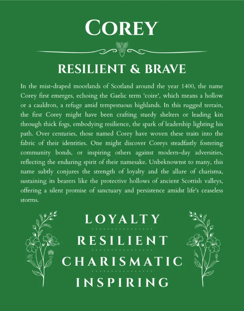 Corey custom name meaning print in dark green