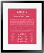 Corina personalized name meaning print in red with black matte frame