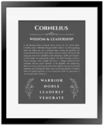 Cornelius personalized name meaning print in gray with black matte frame