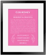 Courtney custom name print for wall display in pink with black matte frame