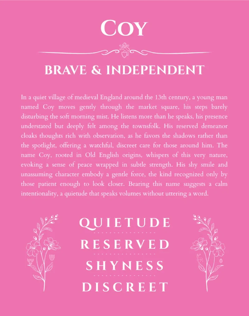 Coy name meaning wall art by Get Your Story in pink