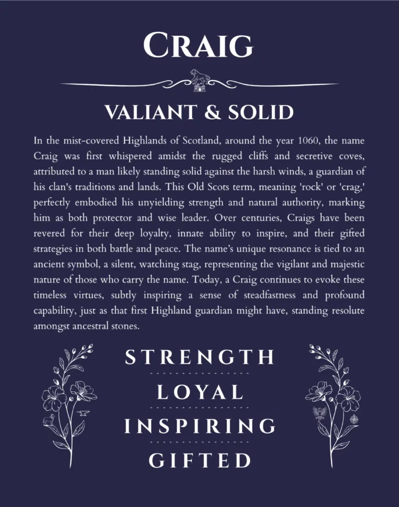 Craig personalized wall art with the story of your name in navy blue