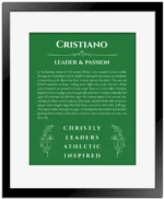 Cristiano name meaning wall art by Get Your Story in dark green with black matte frame