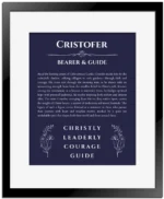 Cristofer name meaning gift print in navy blue with black matte frame