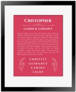 Cristopher personalized name meaning print in red with black matte frame