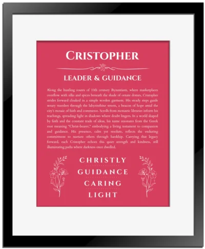 Cristopher personalized name meaning print in red with black matte frame