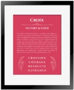 Croix personalized name meaning print in red with black matte frame