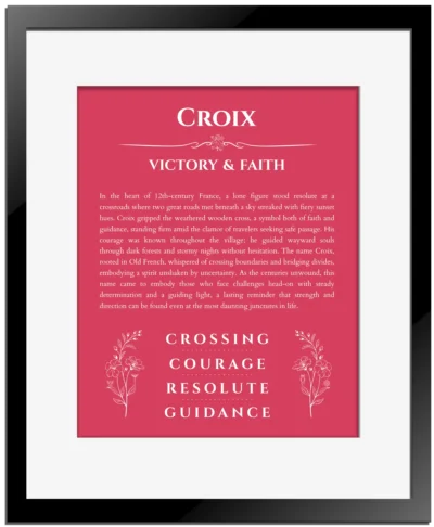 Croix personalized name meaning print in red with black matte frame