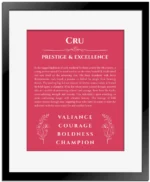 Cru personalized name meaning print in red with black matte frame