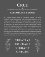 Crue personalized wall art with the story of your name in gray