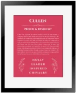 Cullen name meaning gift print in red with black matte frame