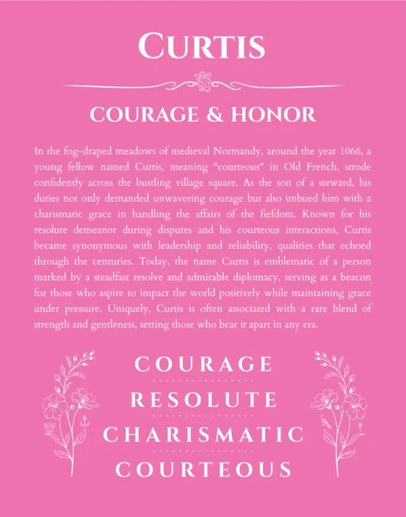 Curtis personalized name meaning print in pink