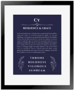 Cy name meaning wall art by Get Your Story in navy blue with black matte frame