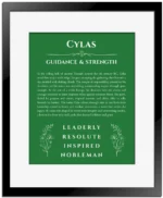 Cylas custom name print for wall display in dark green with black matte frame