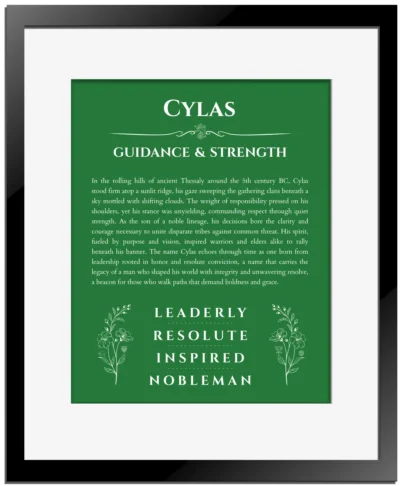Cylas custom name print for wall display in dark green with black matte frame