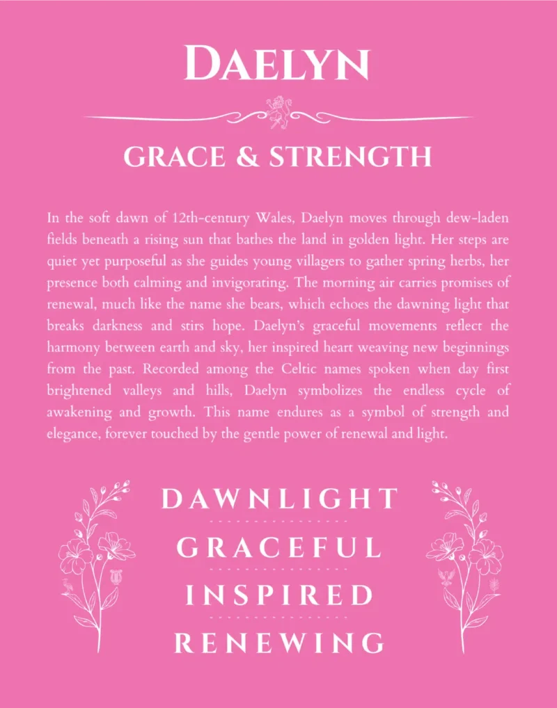 Daelyn personalized name print with origin and traits in pink