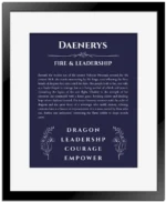 Daenerys name meaning gift print in navy blue with black matte frame