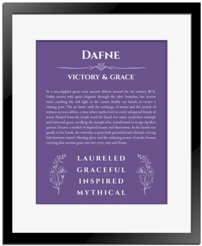 Dafne custom name print for wall display in purple with black matte frame