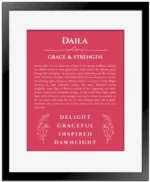 Daila personalized name meaning print in red with black matte frame