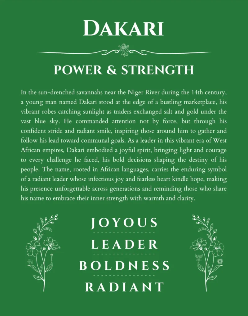 Dakari name meaning gift print in dark green