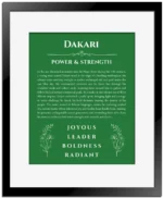 Dakari name meaning gift print in dark green with black matte frame