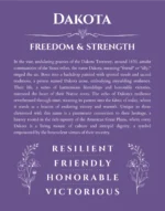 Dakota custom name art showing meaning and origin in purple