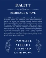 Dalett personalized name art with origin story in deep blue