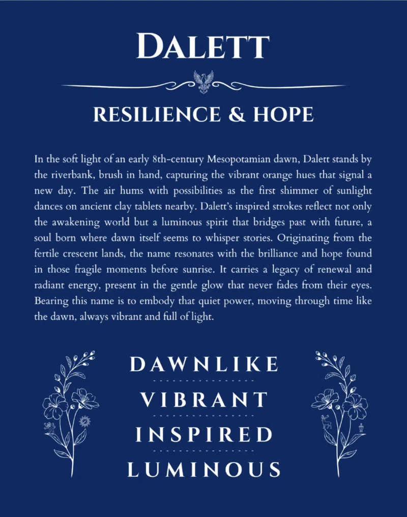 Dalett personalized name art with origin story in deep blue